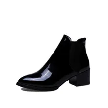Women Shoes 2018 winter casual Elastic Band Patent Pointy-Toe Low-Heel Short Boots Elastic Ankle Boots/Boots Ankle Boots Made on knsvvli new patchwork patent leather stretch boots woman squaer toe low heel martin boots strange style heel ankle boots women