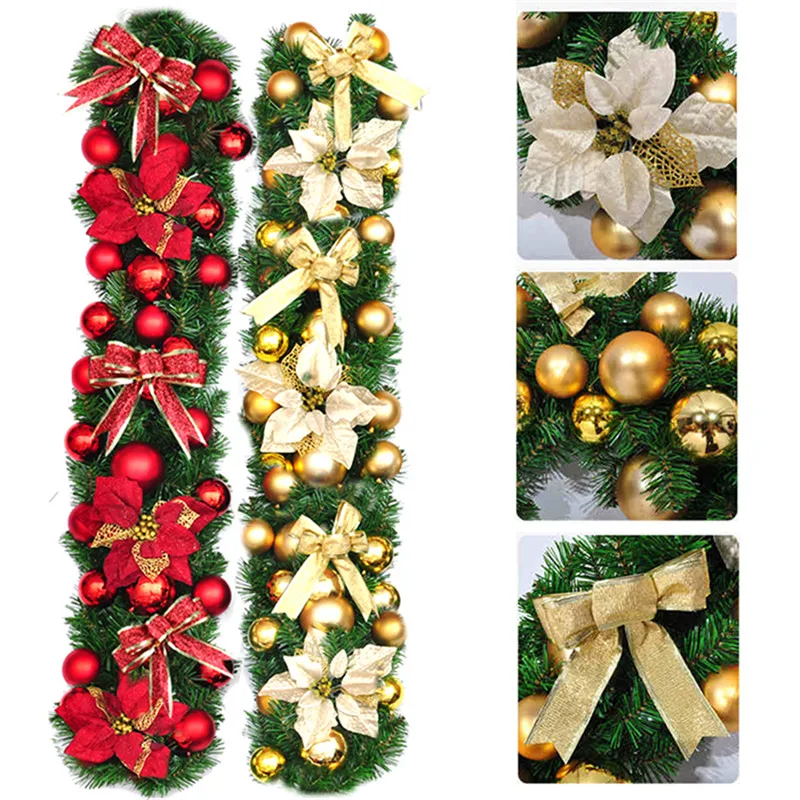 

1 PC 2.7m Christmas Garland Green Christmas Rattan With Balls & Deer Christmas Ornaments Christmas Decorations For Home