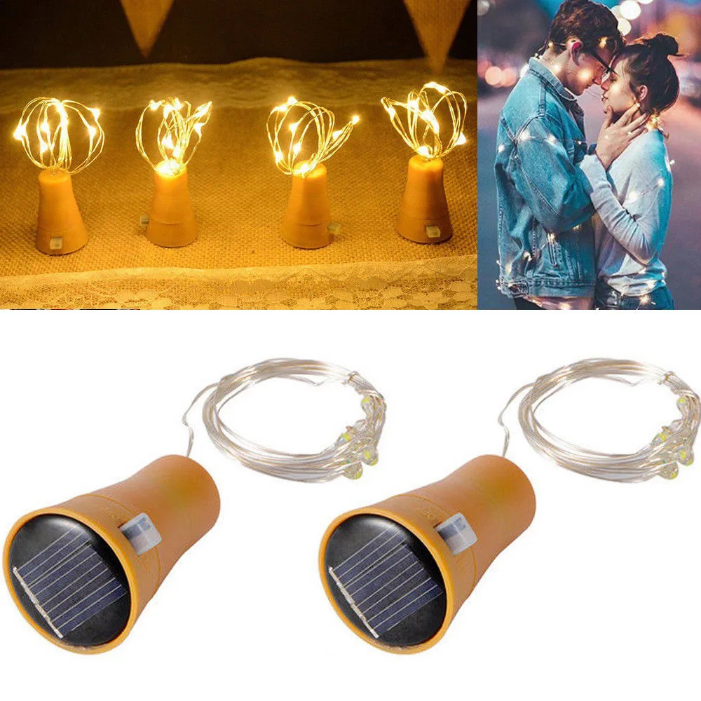 1PC 2M Solar Cork Wine Bottle Stopper Copper Wire String Lights Fairy Lamps Outdoor Party Wedding Decoration Home decor