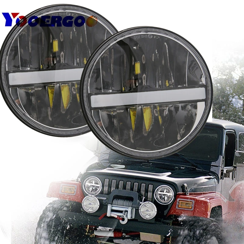 

For Jeep Wrangler 1997~2015 Headlamp New 7 Inch headlight daytime running light PMMA Lens for Hummer H2 Land Rover Defender