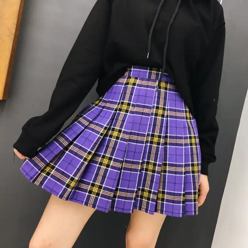Plaid Skirt Yellow Pleated Skirt 2018 Vintage 90s Retro Orange