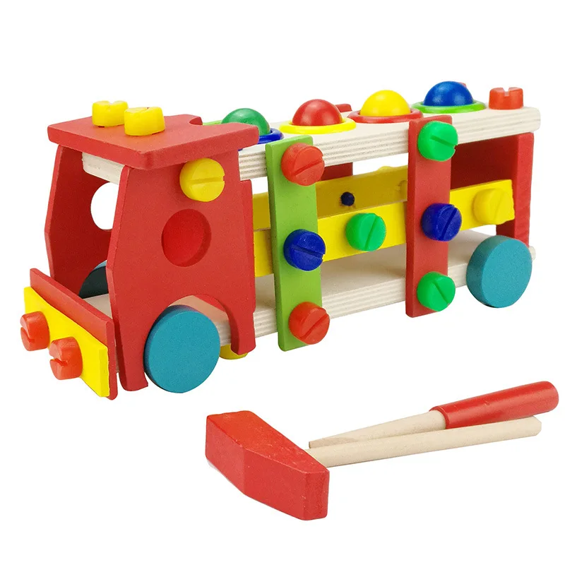 Сборка винт автомобиль разведки деревянная игрушка Dismantable винт автомобиль с помощью отвертки многофункциональный деревянный Строительство игрушки - Цвет: with box
