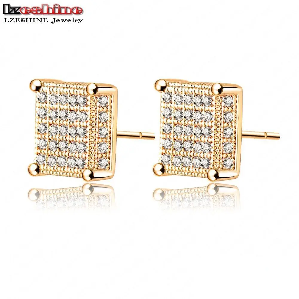 LZESHINE Square Earring Studs Gold /Silver Color Micro Inlay AAA Cubic