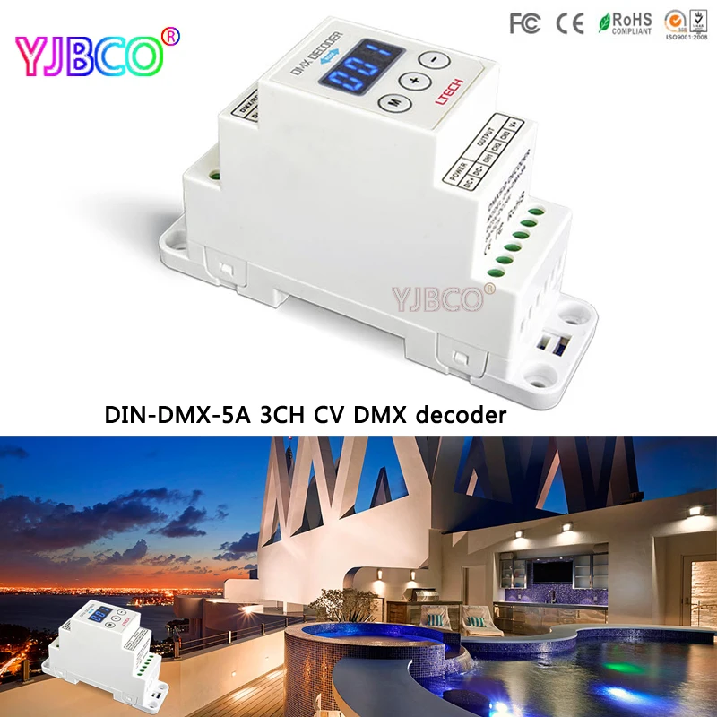 

led comtroller DIN-DMX-5A;3CH CV DMX Decoder;DC5-24V input;5A*3CH output for led light