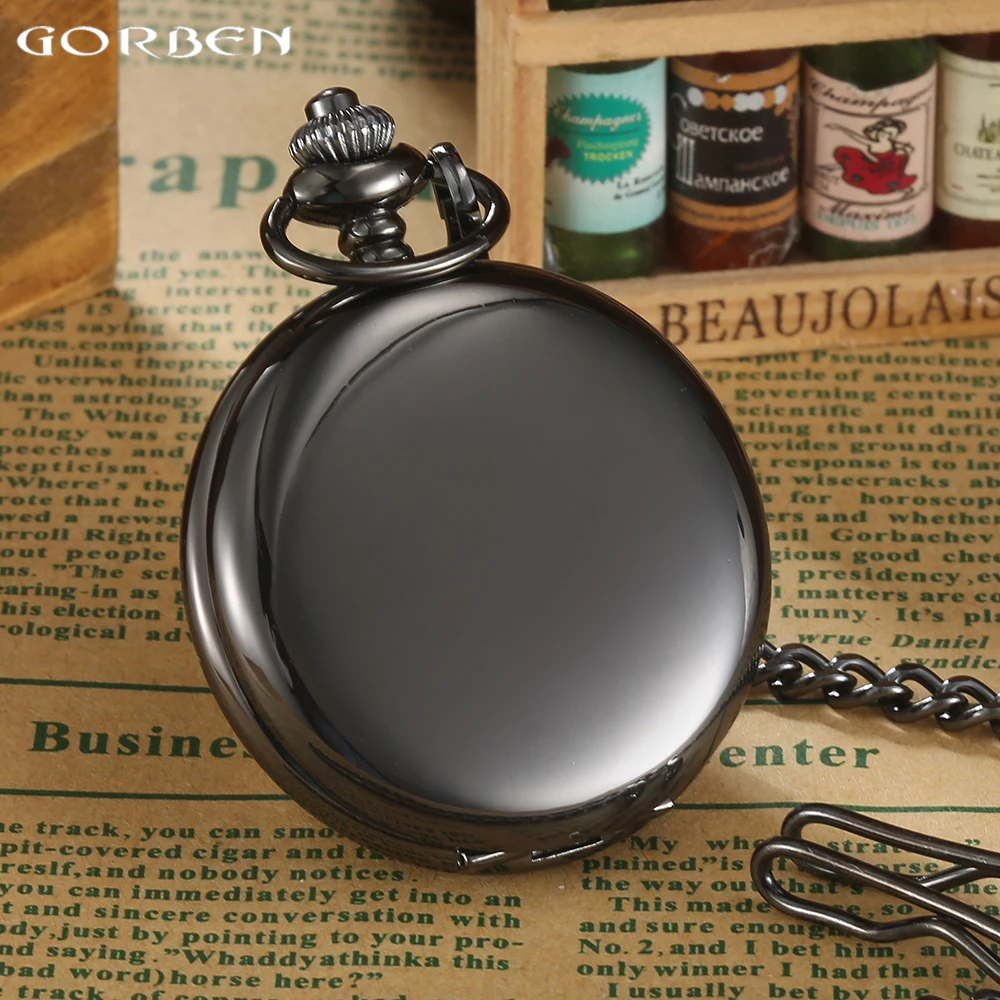 Retro GORBEN Watch Black Pocket Watch Roman Numerals Dial Fashion