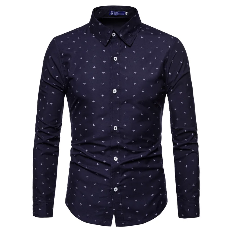mens anchor pattern shirt navy