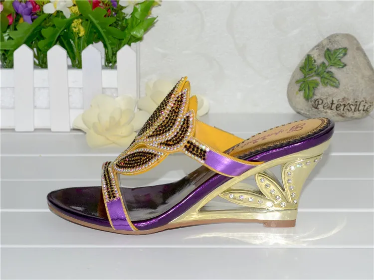 Purple Korean Sexy Diamond Fashion Casual Open Toe Slippers With Heel Womens Shoes Large Sizes High Heels Sandals Wedges 2016-9