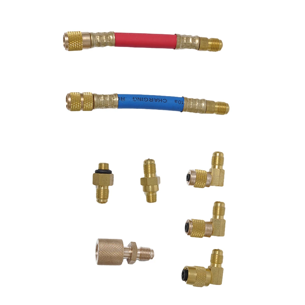 8-Piece Brass A/C Manifold Gauge Adapter Set - For Air Conditioning Refrigerant Service