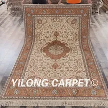 YILONG 6'x9 ручной работы шелковый ковер в восточном стиле Бежевый изысканная, Восточная персидская область шелковый ковер(SL86B6x9