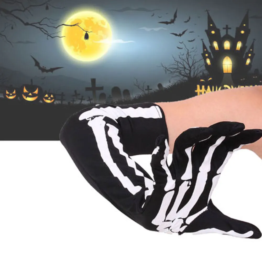 1 пара перчатки со скелетом череп кости Длинные Руки Теплые рукава перчатки Аксессуары для костюмов на Хэллоуин