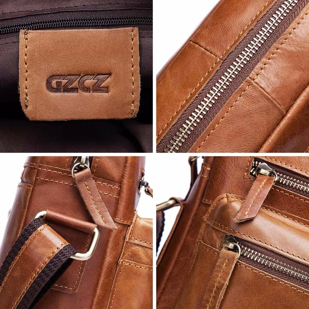 GZCZ Лоскутные сумки-почтальонки из натуральной кожи высокого качества винтажные мужские однотонные дизайнерские брендовые сумки на молнии с твердой сумкой для офиса