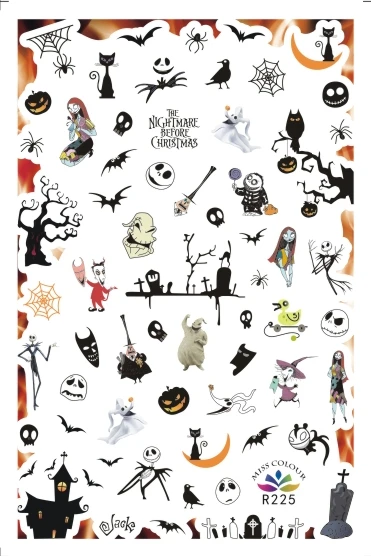

2 Sheets Halloween Nail Sticker Pumpkin Trick Ghost Witch Treat back glue Transfer Nail Art Decals Stickers Decoration R225-R232