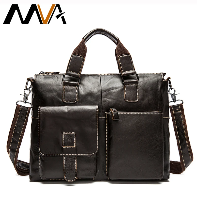 

MVA Leather Laptop Bag 14inch Genuine Leather Shoulder Bags Business Briefcase Handbags Totes Work Document Bags Men Briefcases