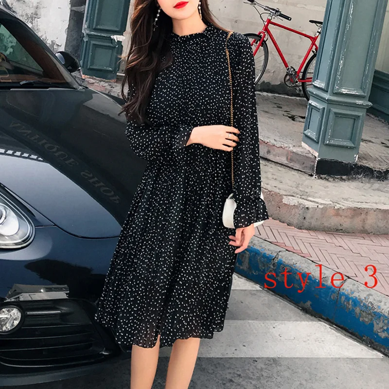

Spring Summer Chiifon Dresses Women 2019 Long Sleeve Printed Dress Casual High Waist Ruffles Flare Sleeve Party Dress Vestidos