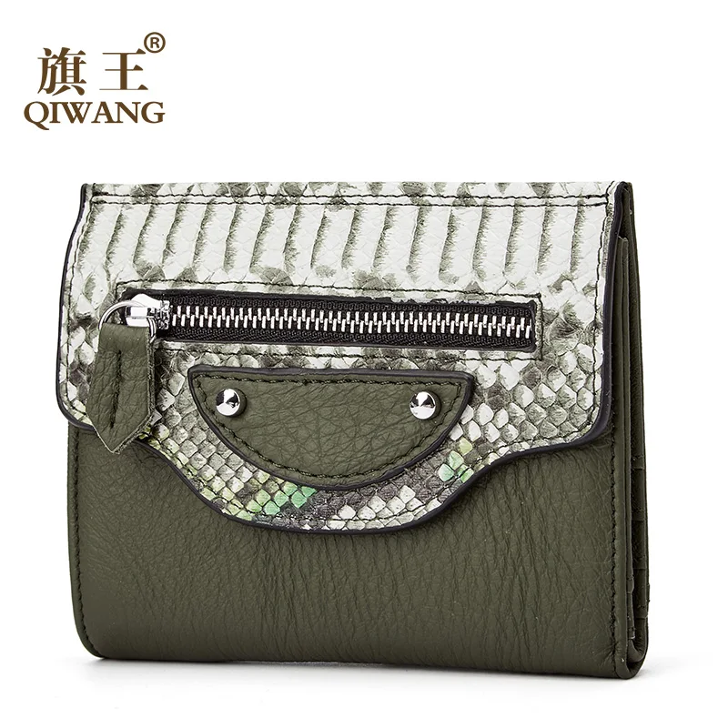 

QIWANG Brand Smile Wallet Genuine Leather Women Wallet Snake Purse Female Card Holder Leather Lady Short Wallet Vintage Style