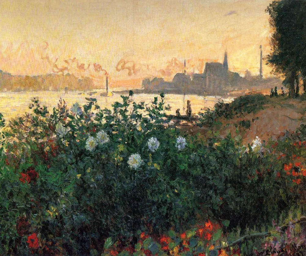 

100% handmade Claude Monet Oil Painting Reproduction on Linen canvas,argenteuil-flowers-by-the-riverbank(1),museum quality