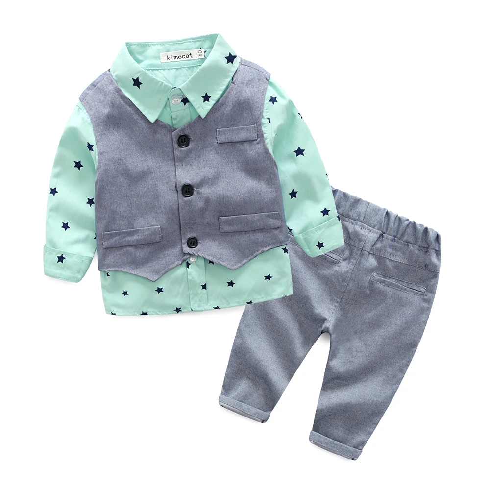 Kimocat/новая одежда для малышей весенне-осенние хлопковые костюмы с длинными рукавами для маленьких джентльменов 3 предмета(жилет+ рубашка+ штаны