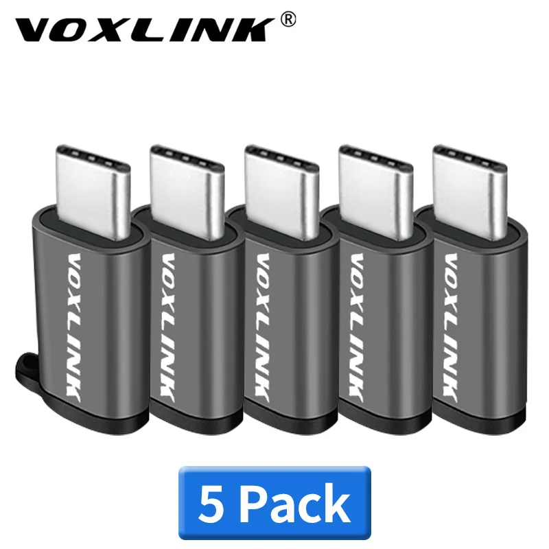 

VOXLINK 5 Pack Adapter Micro USB To Type C Alloy Case Android USB Connector To Type C For Huawei Xiaomi With Keychain Adaptors