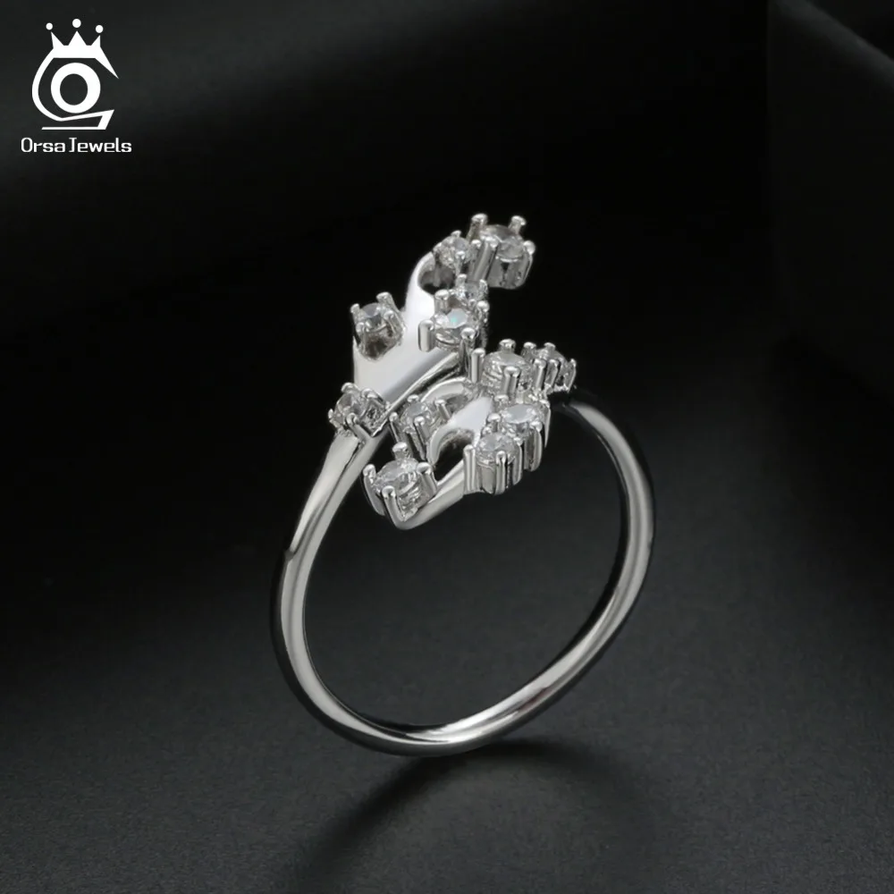 ORSA JEWELS Rings For Women Adjustable Antlers With AAA Cubic Zircon Ring Fashion Girls Gifts Christmas Party Jewelry OR167