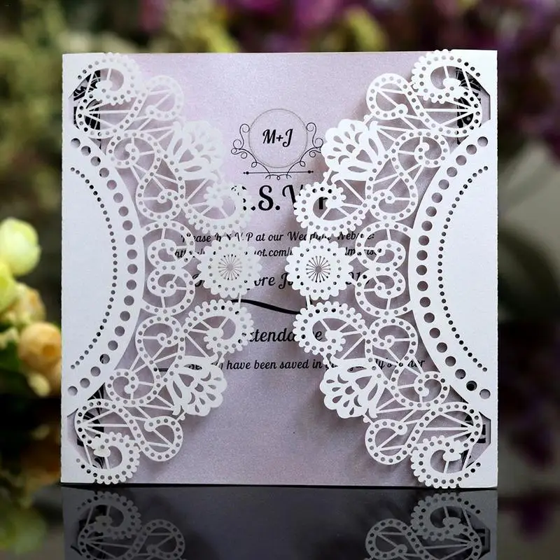  10pcs Gears Lace Wedding Invitations Cards Flower Pattern Laser Cut Paper Guest Hollow Invitation C - 32934751488