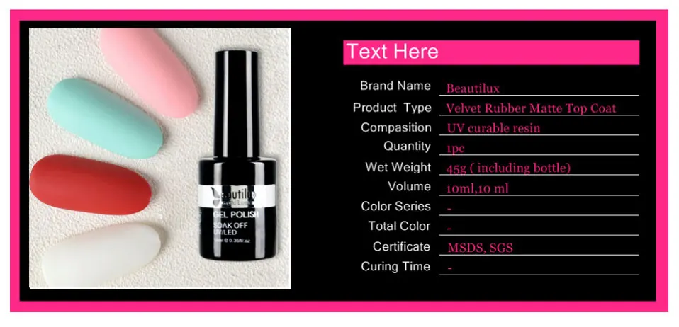 Beautilux Velvet Matte Top Coat Rubber Finish Soak Off Gel Nail Polish Top Coat UV LED Gels Nail Varnish Lacquer Nails Art 10ml (1)