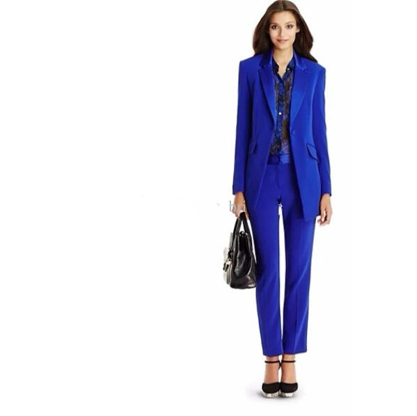 Autumn Winter Office Lady Blazer Women's Jacket Basic Elegant Ladies Office Royal Blue Pant Suits Two Piece Custom Made Suit
