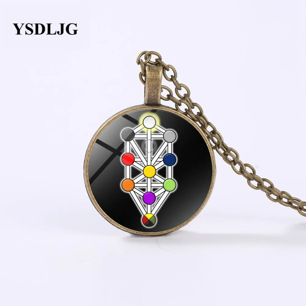 

Esoteric Necklace - Kabbalah Tree of Life Sephirot Symbol - Qabalah Occult Gift Glass Concave Round Pendant Necklace Jewelry