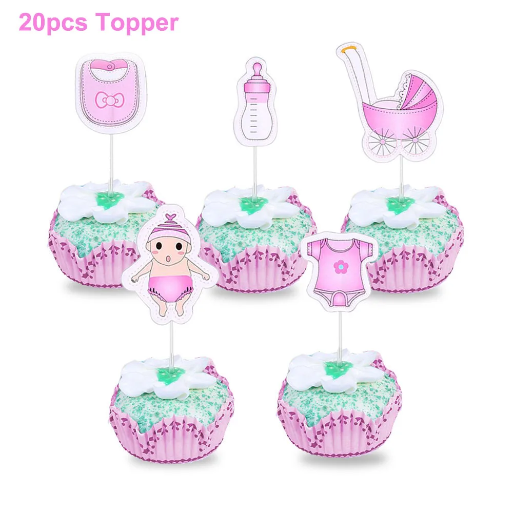 12/20 штук Baby Shower декор для капкейка мальчиков и девочек это розового синего цвета