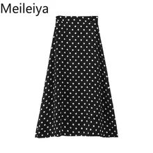 Винтажная юбка в горошек для женщин, корейская мода, женская юбка миди, бохо, с карманами, на пуговицах, юбки