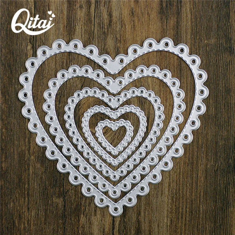 

QITAI 5pcs Metal Cutting Dies Scrapbooking Stencils Heart Shape DIY Cards Photo Album Decoration Embossing Die Cutter D70