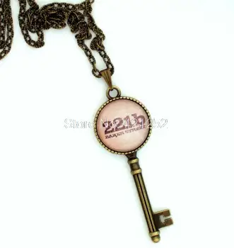 

12pcs/lot Sherlock Holmes inspired necklace The Key to 221b Necklace Book Lover Gift