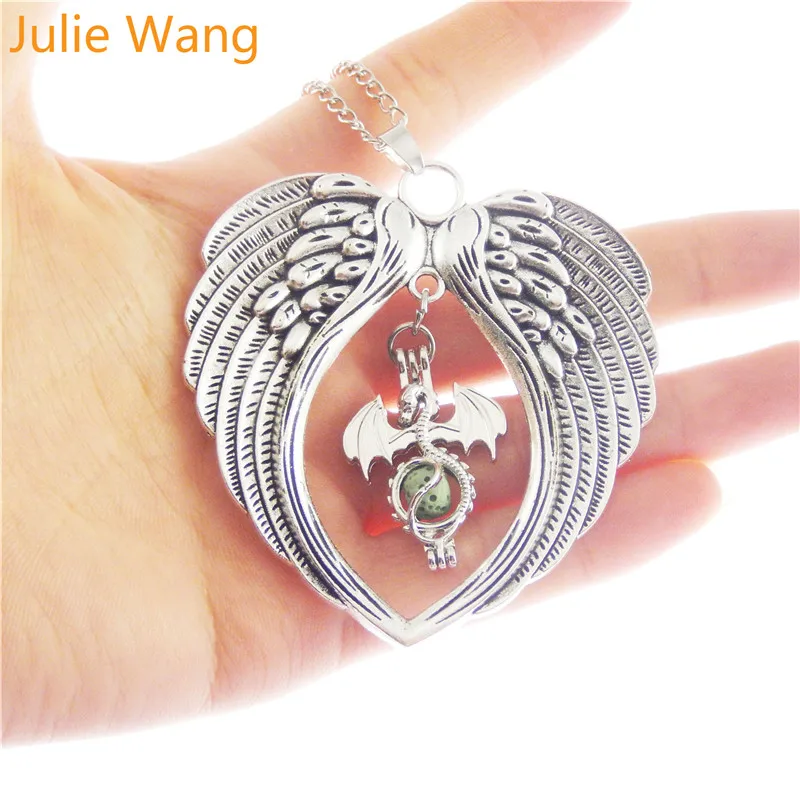 Julie Wang Angel Wings Dragon ожерелье Женская мода Сплав ароматерапия эфирное масло медальон со светорассеивателем подвески ювелирные изделия