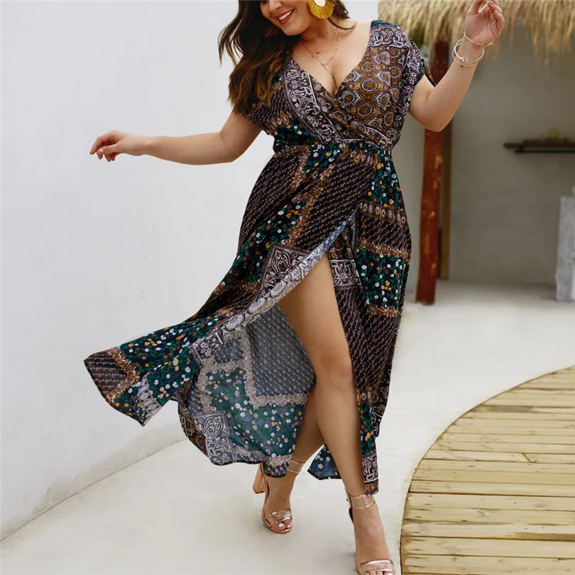 Women Summer Vintage vestidos Dress Sexy Women Flower Beach Party Short Sleeve V-Neck Floral Print Mini dress#4M21 (2)
