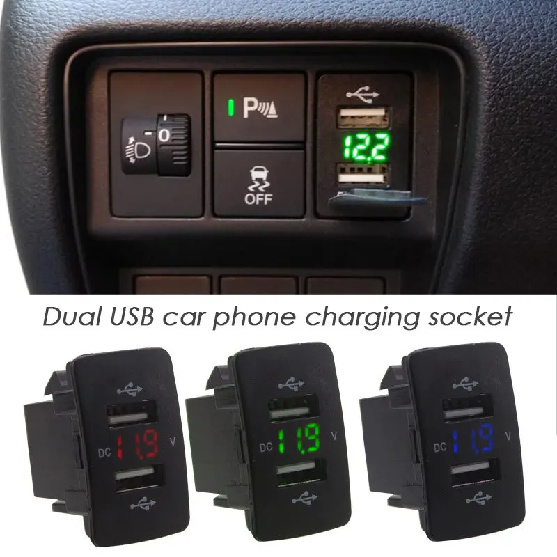 1 Pcs 12/24V 3.1A Dual USB Car Charger Fast Charging For Toyota 2 USB Port Charger Power Adapter LED Digital Voltmeter Socket