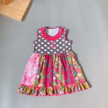 Летние топы в белый горошек серого цвета для маленьких девочек, милое платье с цветочным узором цветная майка, платья с розовой пуговицей