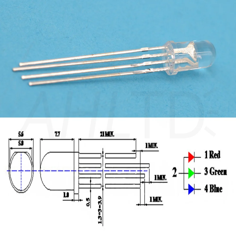 Ahltd 100X Ultra-Bright Round Tri-Color water clear 4pin F5 5mm RGB Common Anode LED Red Green Blue Emitting Diodes Led Lamp Bulb