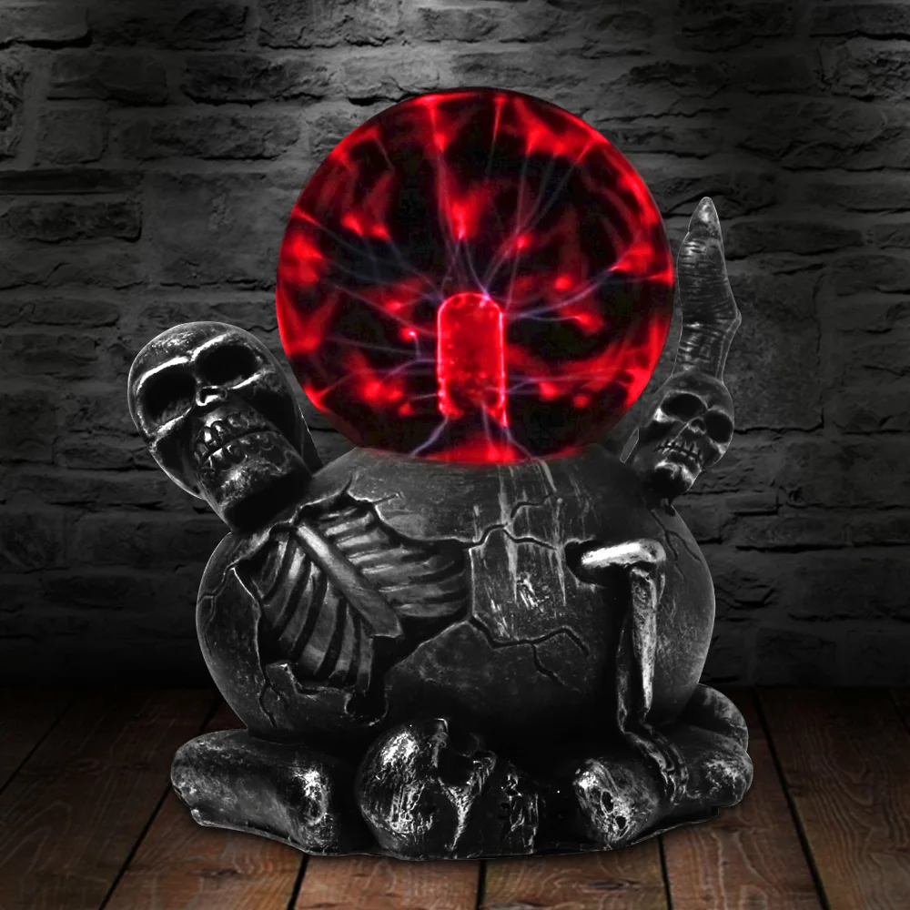 

Gothic Claw Skull Plasma Ball Figruine Statue Interactive Touch Responsive Desktop Decor Tesla Coil Lightning Halloween Gift