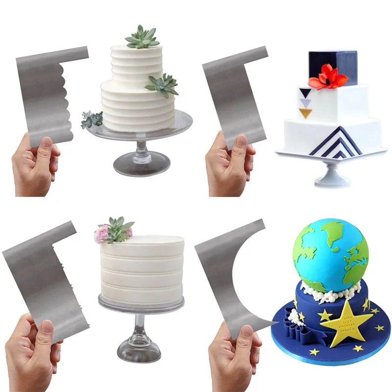 

Stainless Steel Cream Dough Knife Round Square Baking Pastry Icing Fondant Scraper Irregular Teeth Edge Cake Leveling device