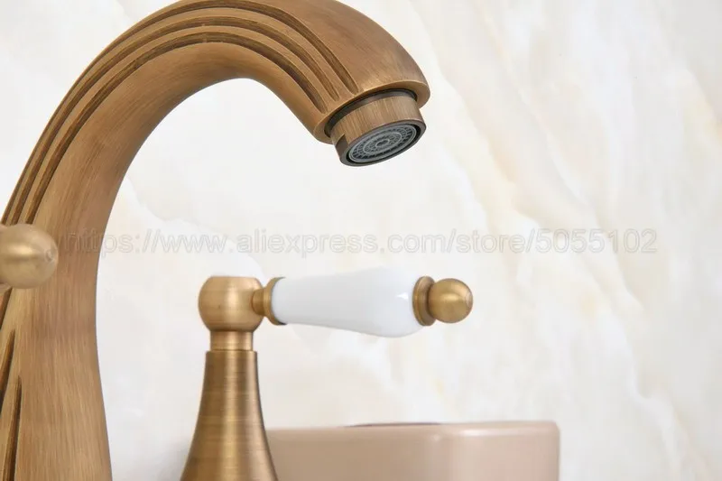 Bathroom Basin Faucet Antique Brass Bathroom Basin Mixer Tap Sink Faucet Double Handles 3 Hole Bathroom Basin Faucet zan091