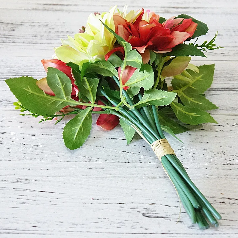 Flone Artificial Dahlias Flower Daisy Bouquet Silk Flower Bride Bridesmaid Holding Flowers Home Wedding Party Garden Decoration (5)