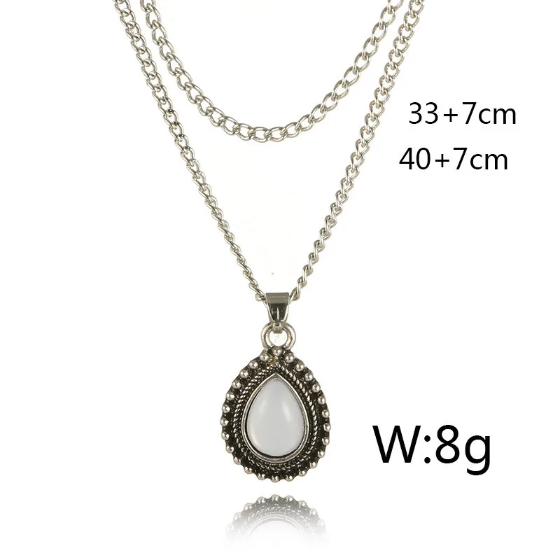 Crazy Feng Boho ювелирное изделие, ожерелье с опалом и камнем, Винтажное колье, мода, двухслойная цепочка, подвеска, кварцевое ожерелье для женщин