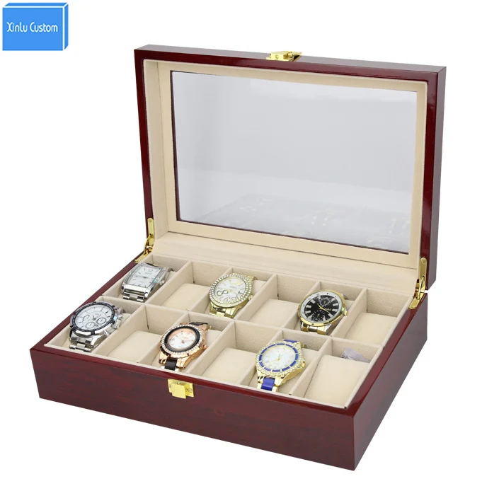 

Luxury High Grade Elegant 12 Slots Mens& Womens Wood Glossy Lacquer Watch Box Jewelry Collection Display Drop Shipping Supply