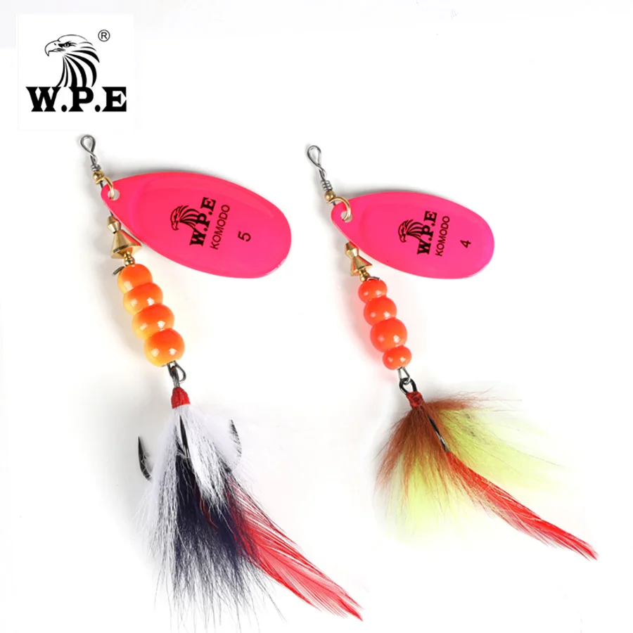 

W.P.E Spinner Lure 1pcs 4#/5# 14g/22g Spoon Fishing Lure Metal Fishing Tackle Feather Bait Artificial Lure Multicolor Hard Lure