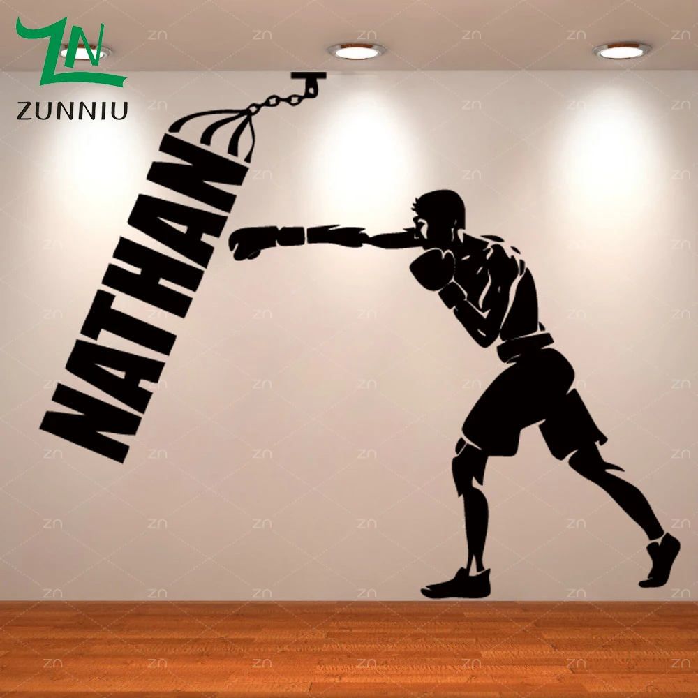 E856 Boxing Boxer Man Personalized Customer Name Wall Stickers For Boys