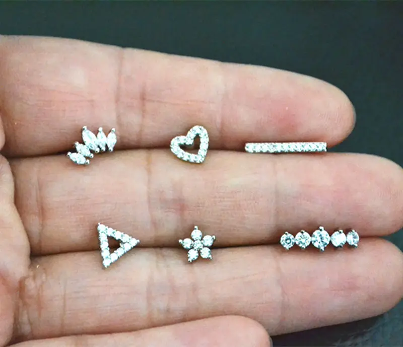 

Lot50pcs Body Jewelry- Shine CZ Ear Studs/Earring Helix Bar Upper Earring Body Piercing Tragus Diath Earring 16g Heart Flower