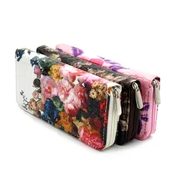 

High Quality Fashion Women Wallet Long Design Small Lady Clutch Purse Wristlet Flower Phone Card Holder PU Leather Handbags