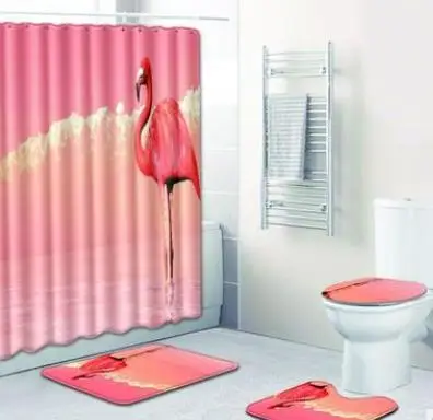Новое поступление 4 шт./компл. Фламинго занавеска для душа Ванная комната коврик для унитаза комплект Нескользящие Tapis Salle De Bain Alfombra Bano - Цвет: 4