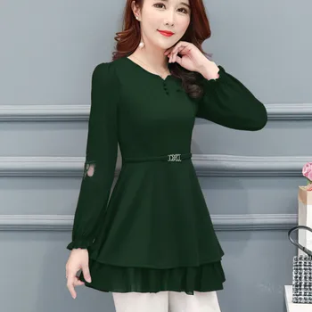 

2020 Autumn Long Sleeve O Neck Peplum Tops Women Long Sleeve Ruffles Chiffon Blouses Lady Chiffon Peplum Shirts Ruffles Tops