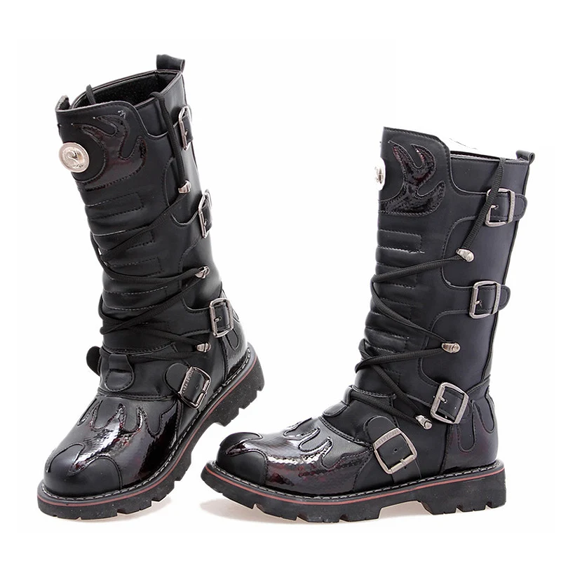 Зимние мужские армейские ботинки осенние ботинки до середины икры с металлической пряжкой мужские мотоциклетные ботинки мужские высокие ботинки на шнуровке AMB2030