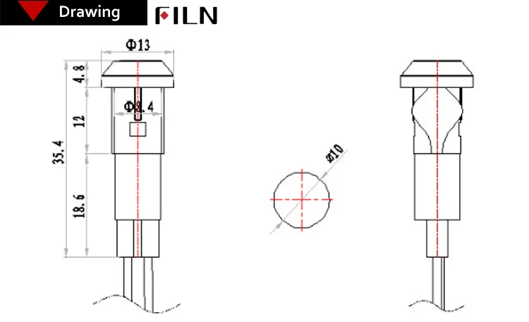 FILN 10 мм диаметр монтажного отверстия Цвет красный, желтый цвет зеленый, синий белый пластик 12 В сигнальная лампа с 20 см кабель